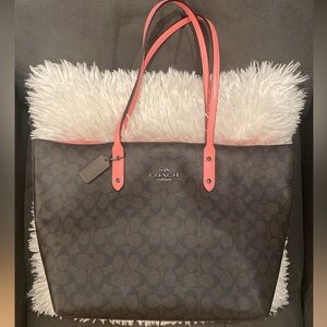 EUC COACH Signature Town Tote Shoulder Purse 76636 BROWN PINK LEMONADE QBR6K